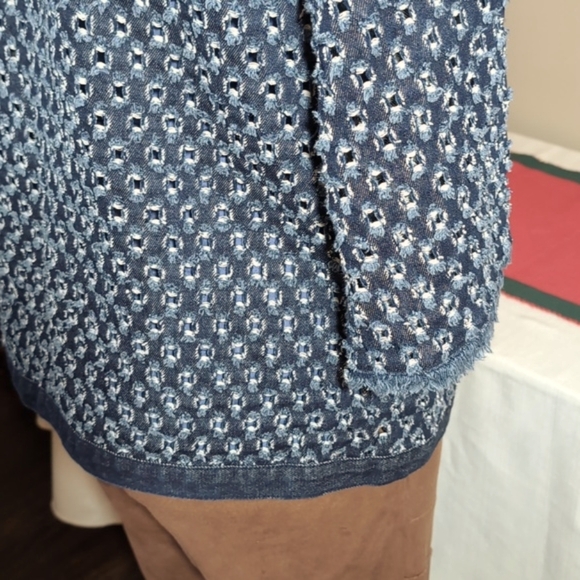 Sz 2/L Chicos Fringe Denim Open Jacket - Picture 5 of 9